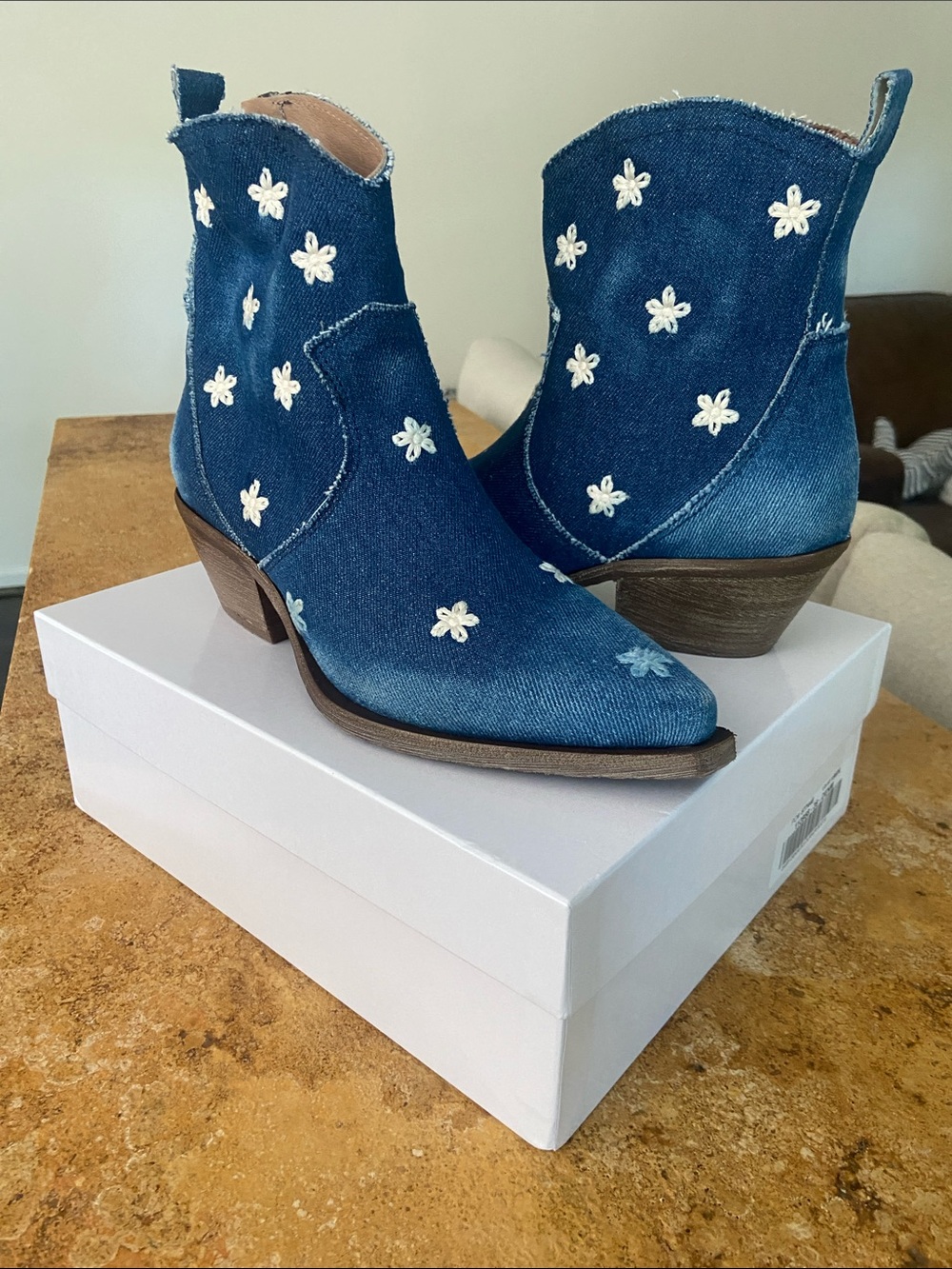 Sundance Embroidered Denim Ankle Boots - Blue